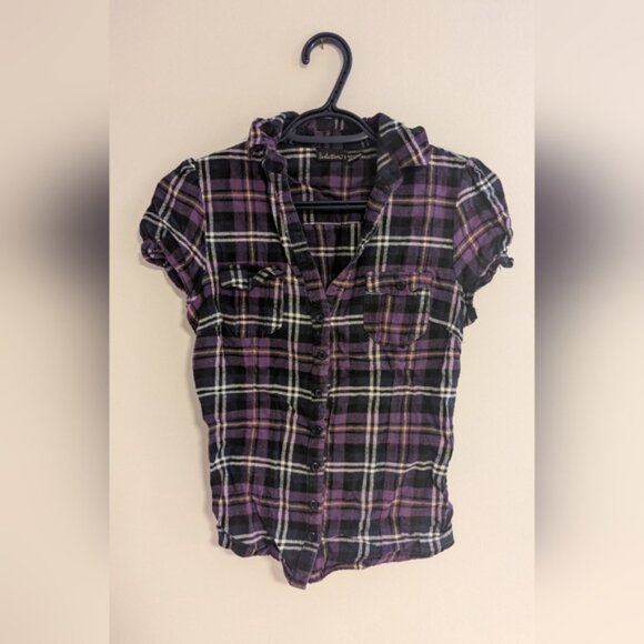Seduction Purple Plaid Button Up Shirt - Womens Medium - Picture 2 of 4
